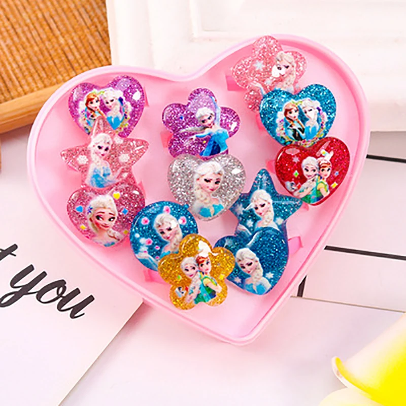 12Pcs Disney Frozen Princess Ring Set Elsa Anna Princess Toy Ring Girls Cartoon Gemstone Ring Set Jewelry Kids Birthday Gift