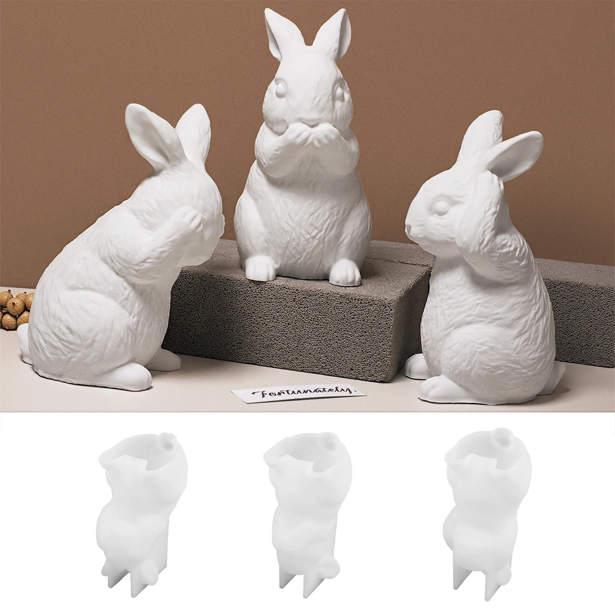 Cute Rabbit Silicone Ornament Mold 3D Easter Rabbit Scented Candle Gypsum Concrete Sitting Standing Looking Up Rabbit Craft Mold
