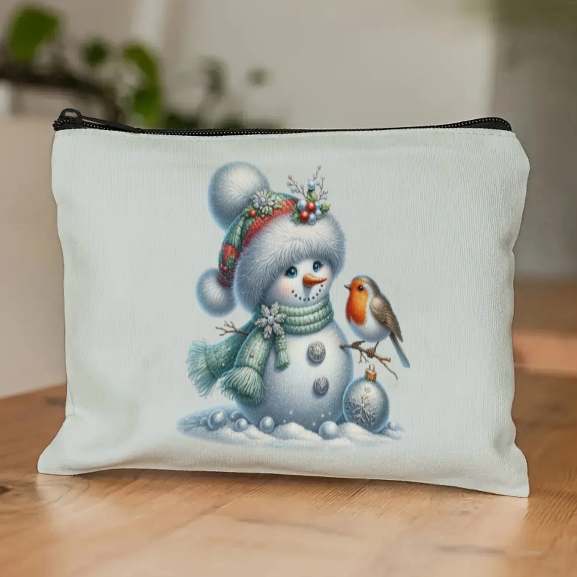 

Cartoon Snowman Bird Themed Makeup Organizer Festive Style, Convenient for Keeping Cosmetics Tidy Stylish and portable