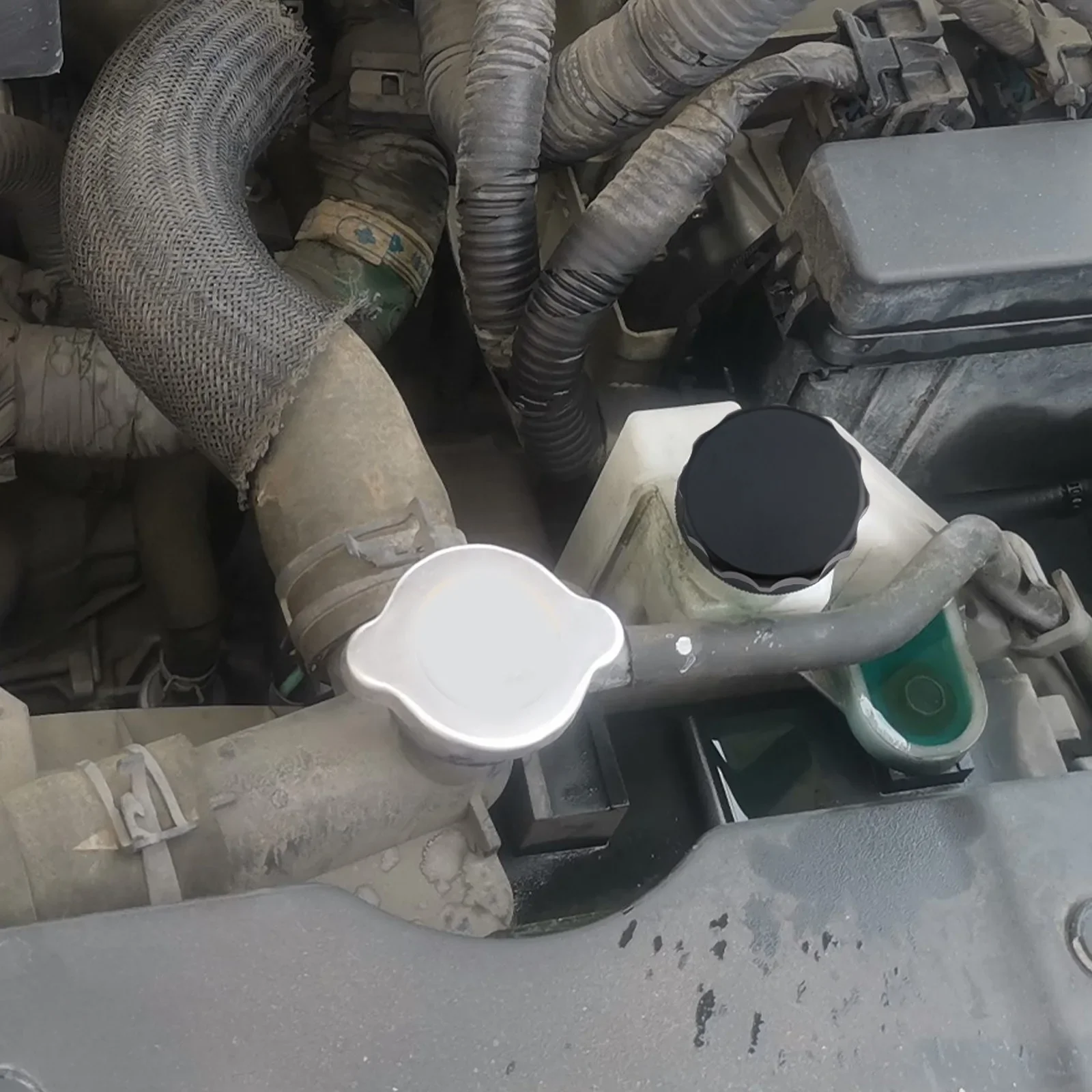 Enhance the Look of Your Engine Bay with Black Aluminium Filler Neck & Cap Easy Installation on OEM Coolant Tanks