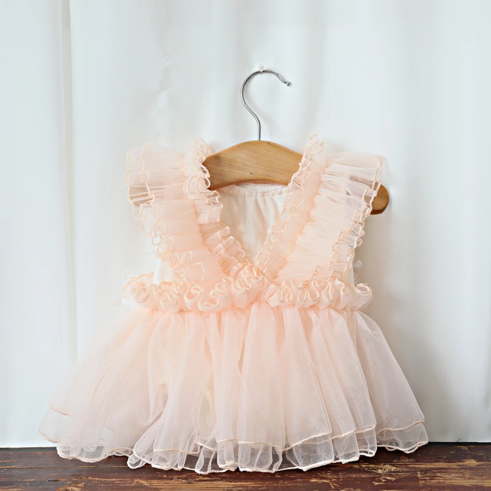 Newborn Photo Outfit Beige Lace Tulle Dress Baby Photography Costume Elegant Style Infant Photoshoot Props 0-3 Months