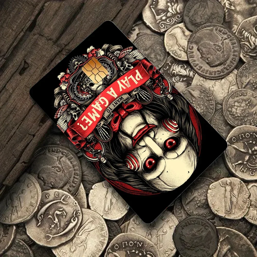 

Classic H-horror Movie Saw Stickers 4pcs PVC Credit Card Skin Stickers Removable Self-adhesive Protective Film