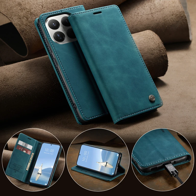 Etui CaseMe Magnetic Retro Leather Flip Wallet Stand Cover z przegródkami na karty do Xiaomi Mi 15T Pro — zdjęcie produktu 6
