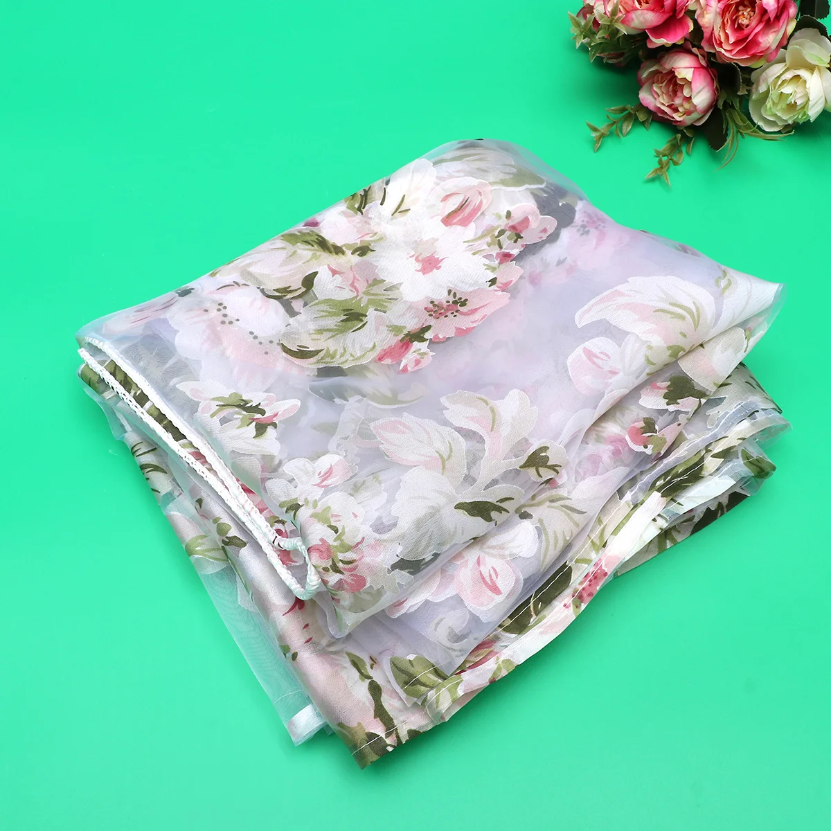 ผ้าม่านโปร่งแสงลายดอกกล้วยไม้สีชมพู สำหรับตกแต่งห้องนั่งเล่น ห้องนอน ผ้าม่านกรองแสง