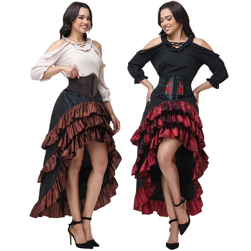 

Винтажное платье с открытыми плечами для женщин, костюм на Хэллоуин, с асимметричными оборками, для сценических выступлений и косплея