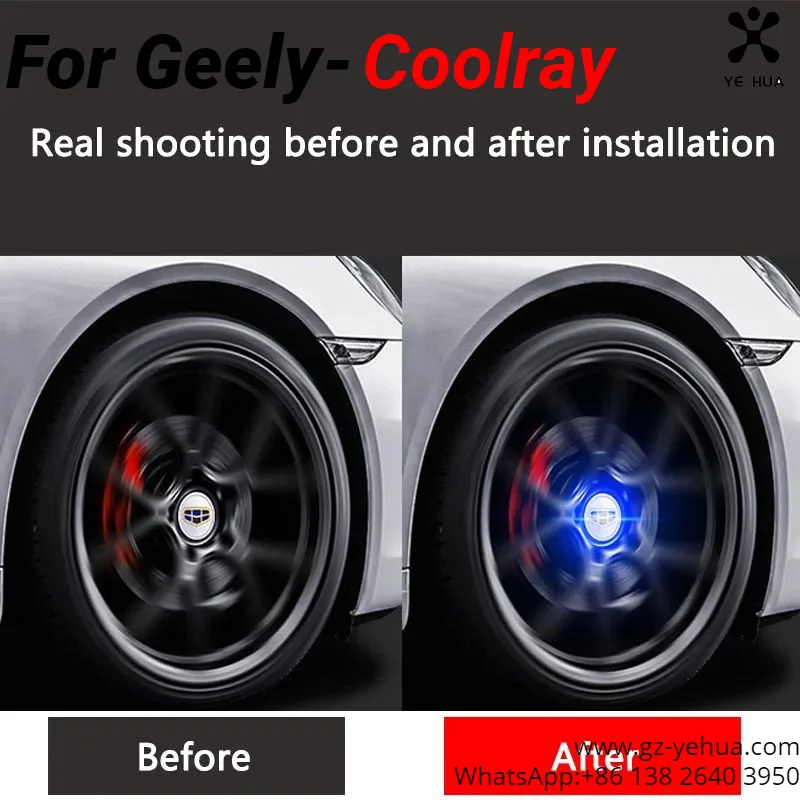 For Geely Coolray 2018-2021 BinYue Illuminated Emblem Wheel Hub Cover Light Accessories for Vehicles Wheel Center Cap Wheels