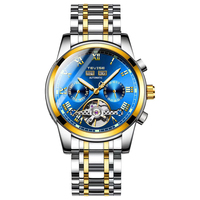 TEVISE Men Watches Automatic Mechanical Watch Tourbillon Clock Date Week Moon Phase Stainless Steel Fashion Business Watch