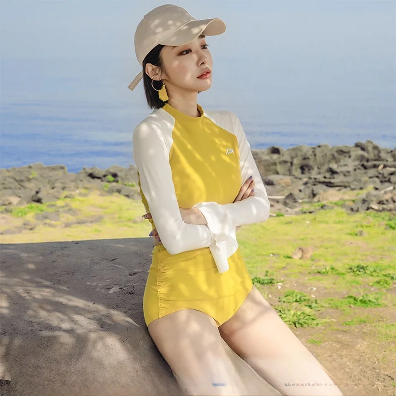 

Женский купальник с высокой талией, сексуальный, утягивающий, для термальных источников, с длинными рукавами, раздельный, треугольного кроя