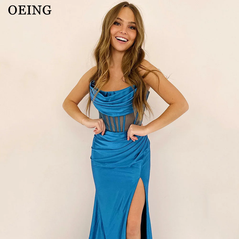 Kanufahren blaue Abendkleider träger losen Satin einfache Ballkleider Frauen Hochzeits feier Kleid lange formelle Gelegenheit vestido de fiesta