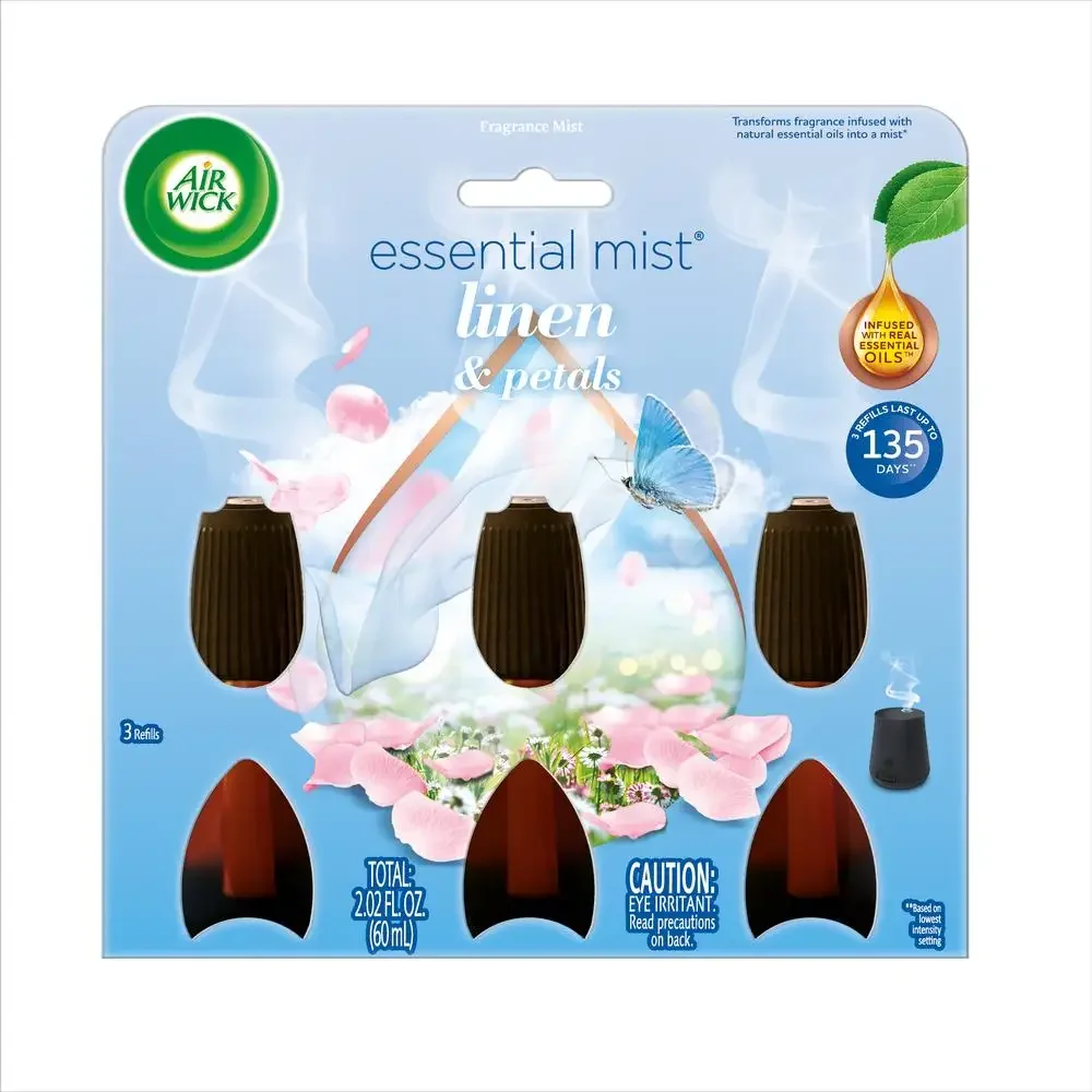 Essential Mist Refill 3ct Linen Rose Water Musk Mist Portable Cordless 45 Days Fragrance Modern Aroma Experience