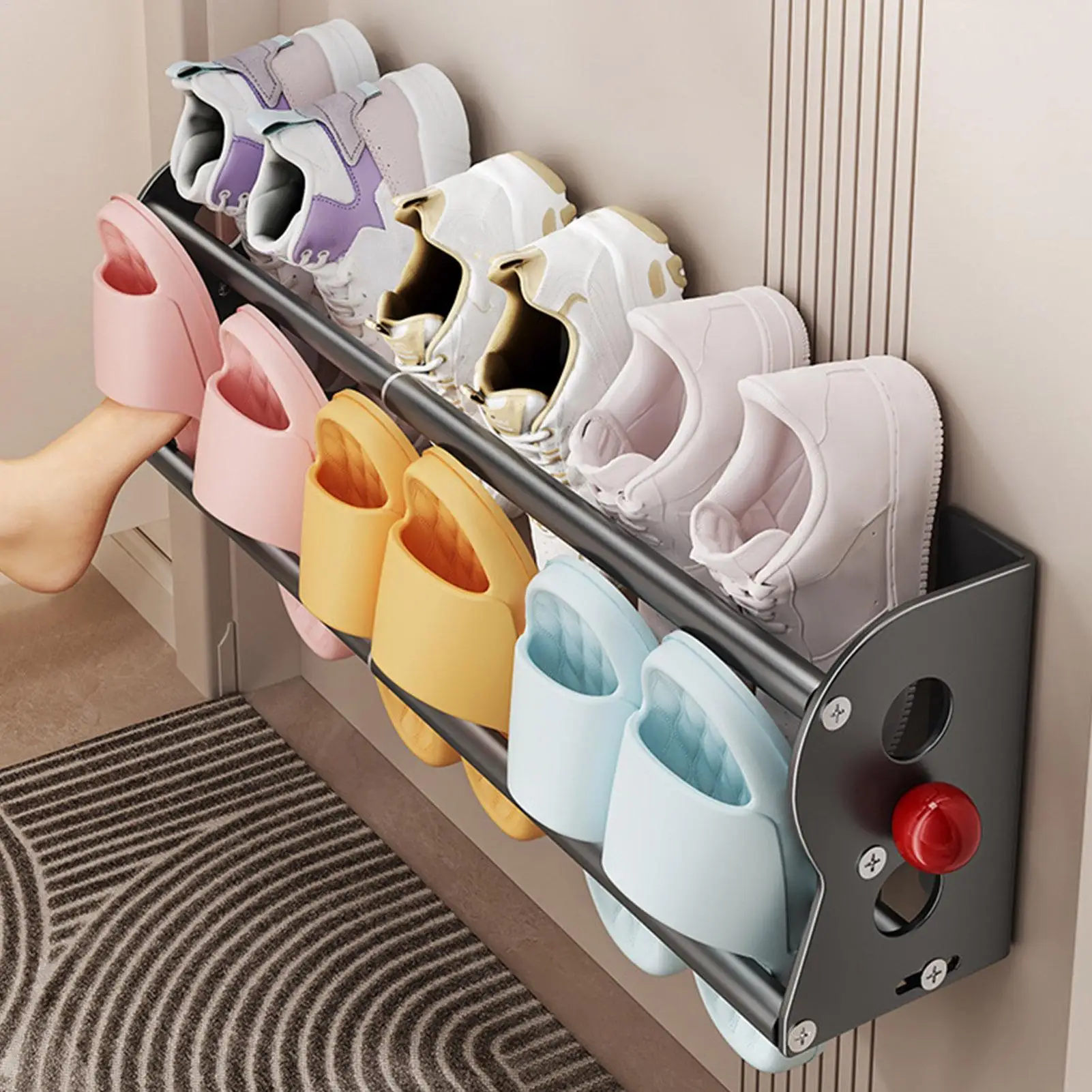 Magnetic Slipper Rack No Drill Wall Mounted Bathroom Slipper Holder Double Layer Drain Shoe Storage Organizer for Shower Toilet
