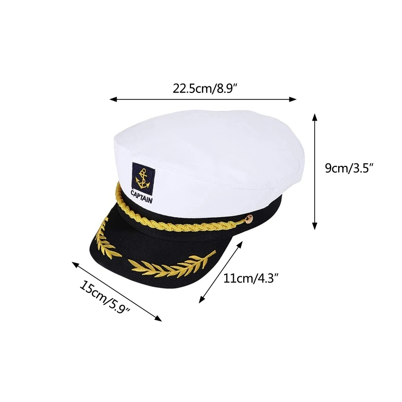 Sailor Hat Yacht Captain Hat Sailor Captain Costume Men Navy Marine Hat Adjustable Boat Navy Hat for Adult Kid Men Women