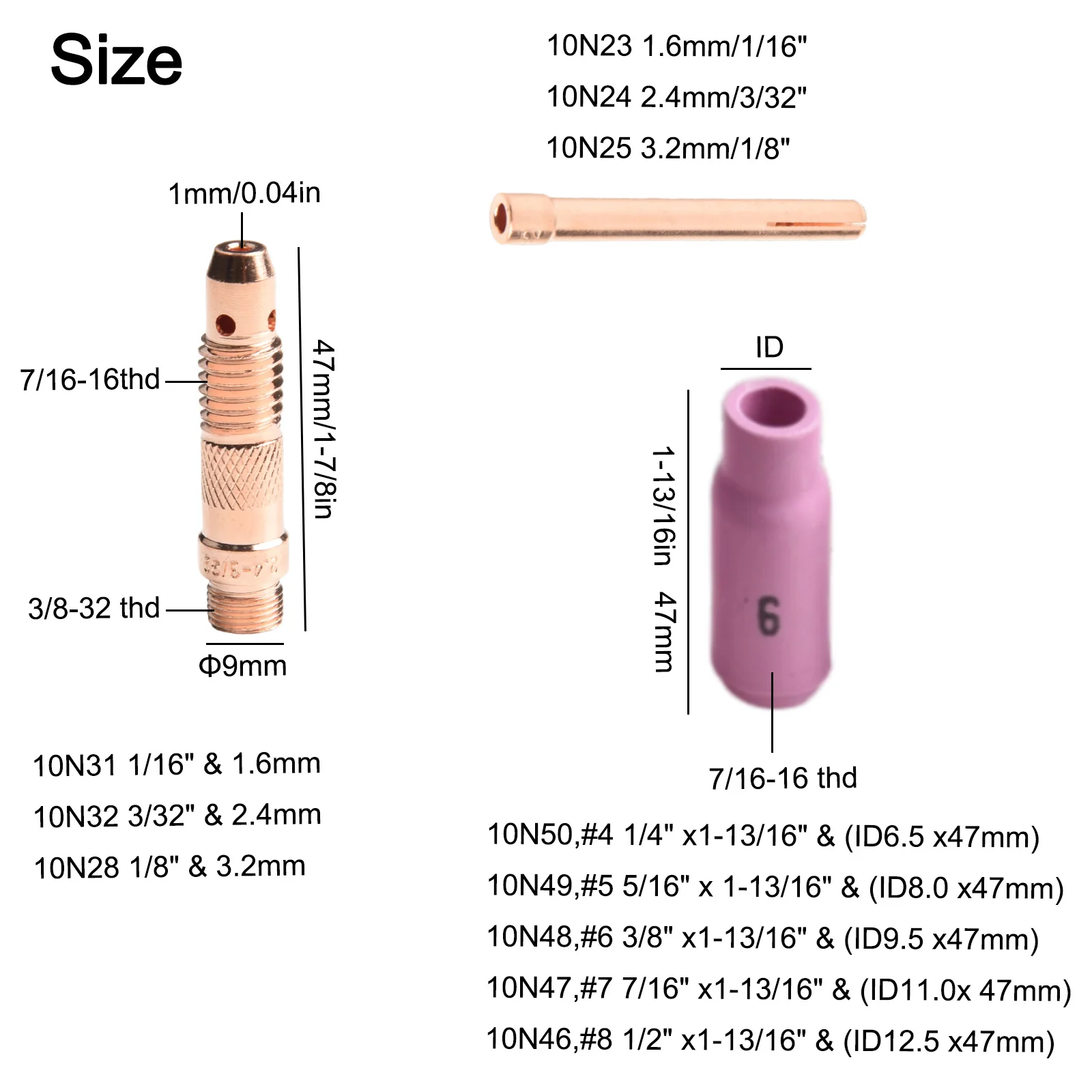 For TIG Welding Consumables Set 27 Pieces for WP17 WP18 WP26 for torch Systems Including Earthenware Nozzles Collets and Gaskets