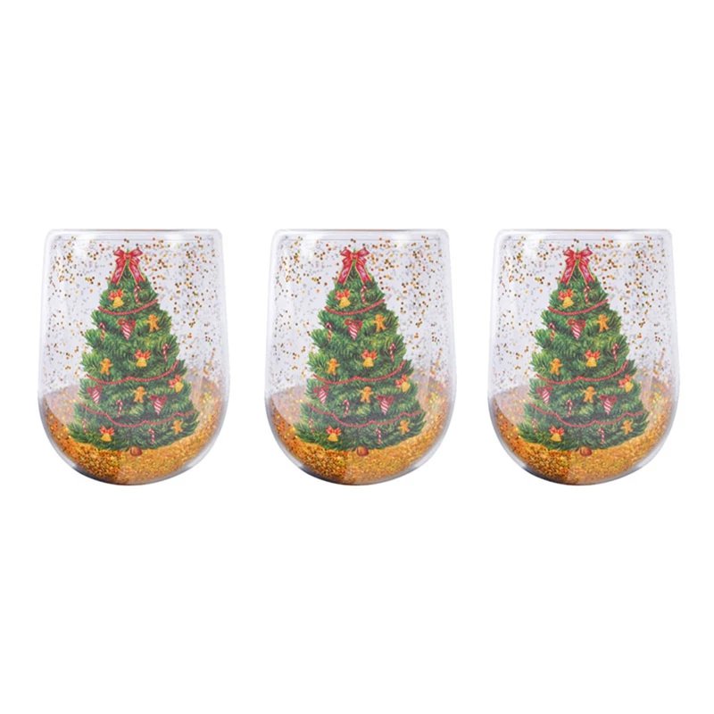 

3PCS Christmas Tree Tumbler Colorful Transparent Glass Christmas Tree Drinking Glasses Christmasparty Special Coffee Cup