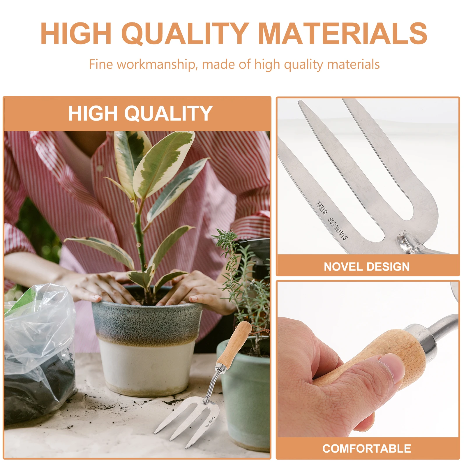 

1pc Stainless Steel Shovel Durable Garden Tool Wood Handle Soil Loosening Planting Flowerpot Vegetable Gardening Hand