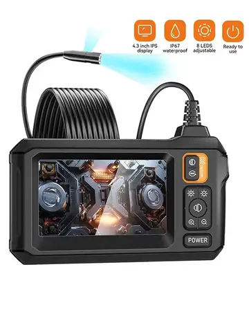 Industrial Endoscope Camera 8mm HD1080P 4.3inch IPS Screen 1080P Pipe Inspection Camera for Car Repair IP67 Waterproof 8 LEDS