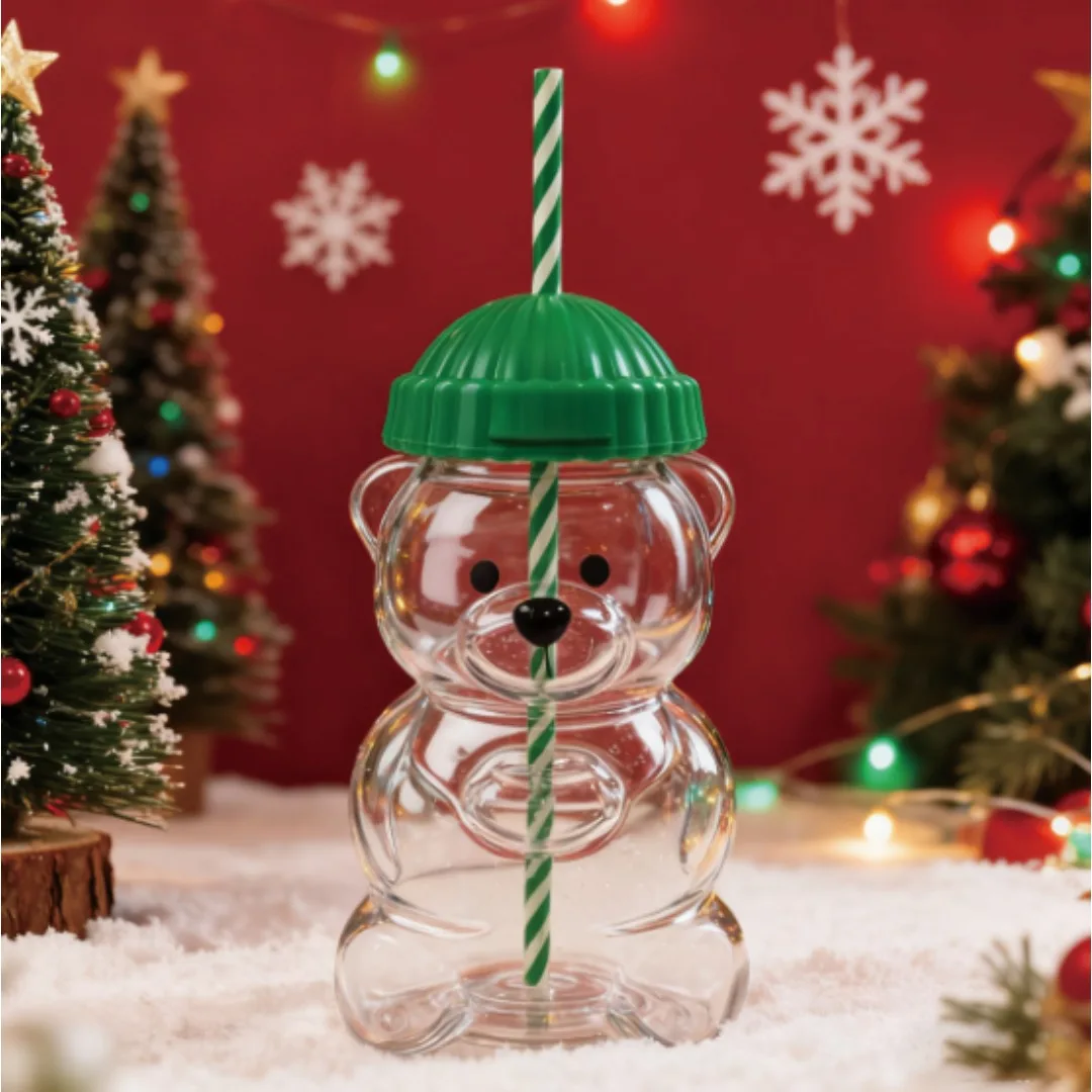 

2025 Новая рождественская тема, чашка с медведем, 500 мл, большая емкость, милая крышка, соломенная чашка для прямого питья, удобная чашка для кофе