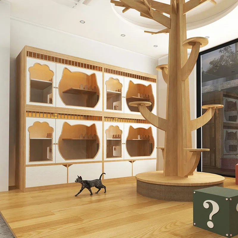 

Pet shop solid wood cat villa cat display cabinet cat house breeding