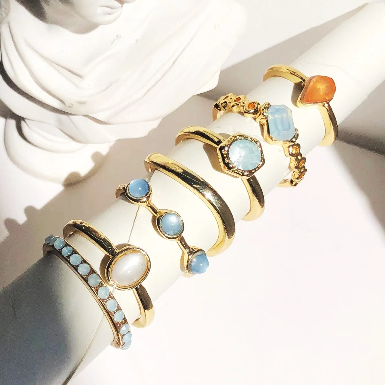 7 unids/set Vintage colorido creativo Irregular gema anillo conjunto para mujeres geometría nudillo gota de agua anillo Paty joyería regalos