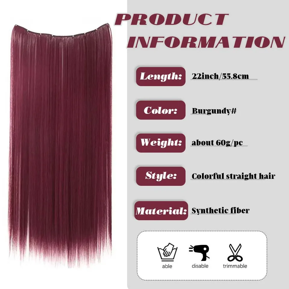 Extensiones de Cabello Sintético Largas y Rectas de 22 Pulgadas con Clips Invisibles, Resistentes al Calor, Fáciles de Usar para Mujer 3