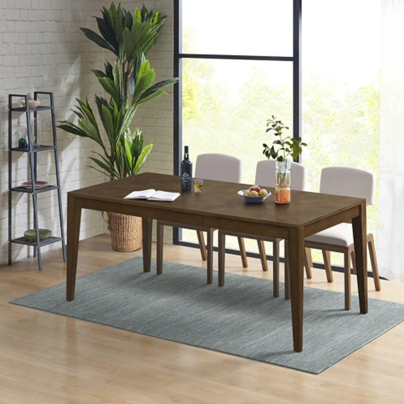 Cove Rectangle Extension Dining Table-Solid wood legs and metal stretcher, providing a sturdy base