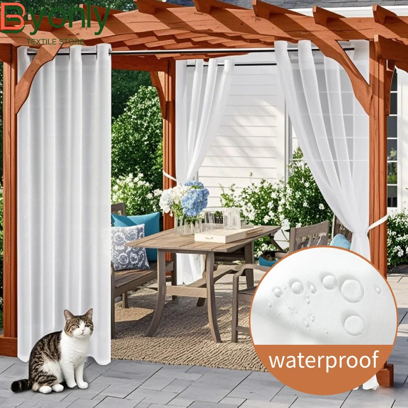 Outdoor White Tulle Gauze Waterproof Rainproof Anti Fouling Window Screen Curtain Balcony Partition Door Screen Curtains Shutter
