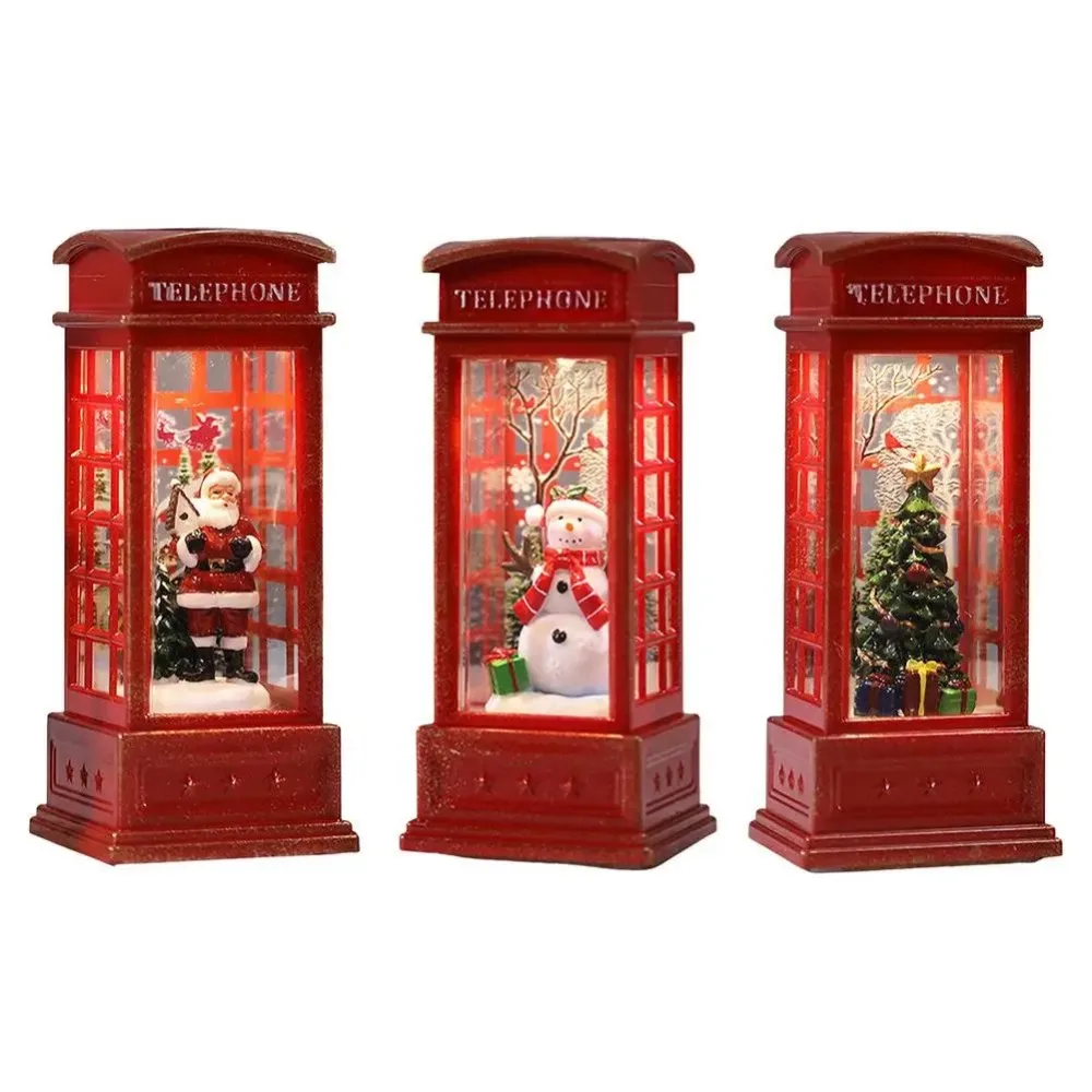 Christmas Phone Booth LED Lights Telephone Booth Santa Claus Decoration Light Battery Operated with Christmas Tree Ornaments