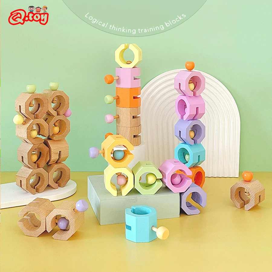 Children Montessori Building Block Set Wooden Creative Educational Toys for Kids Color Shape Cognition Matching Stacking Block