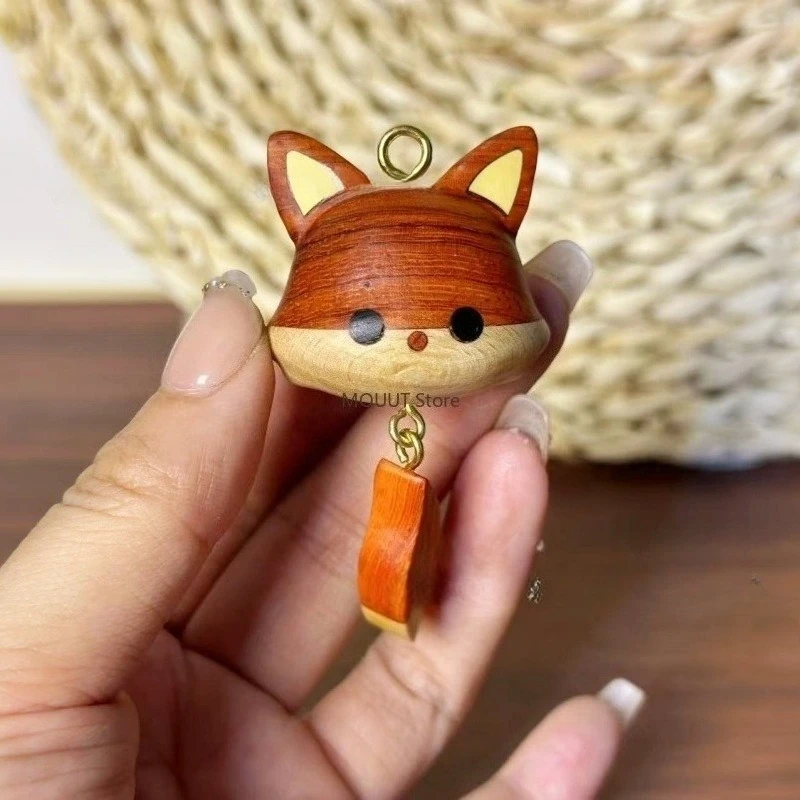 قلادة ثعلب صغير لطيفة منحوتة يدويًا من خشب الورد، إسقاط إكسسوارات شفاء متعددة الاستخدامات، هدية أفضل صديق