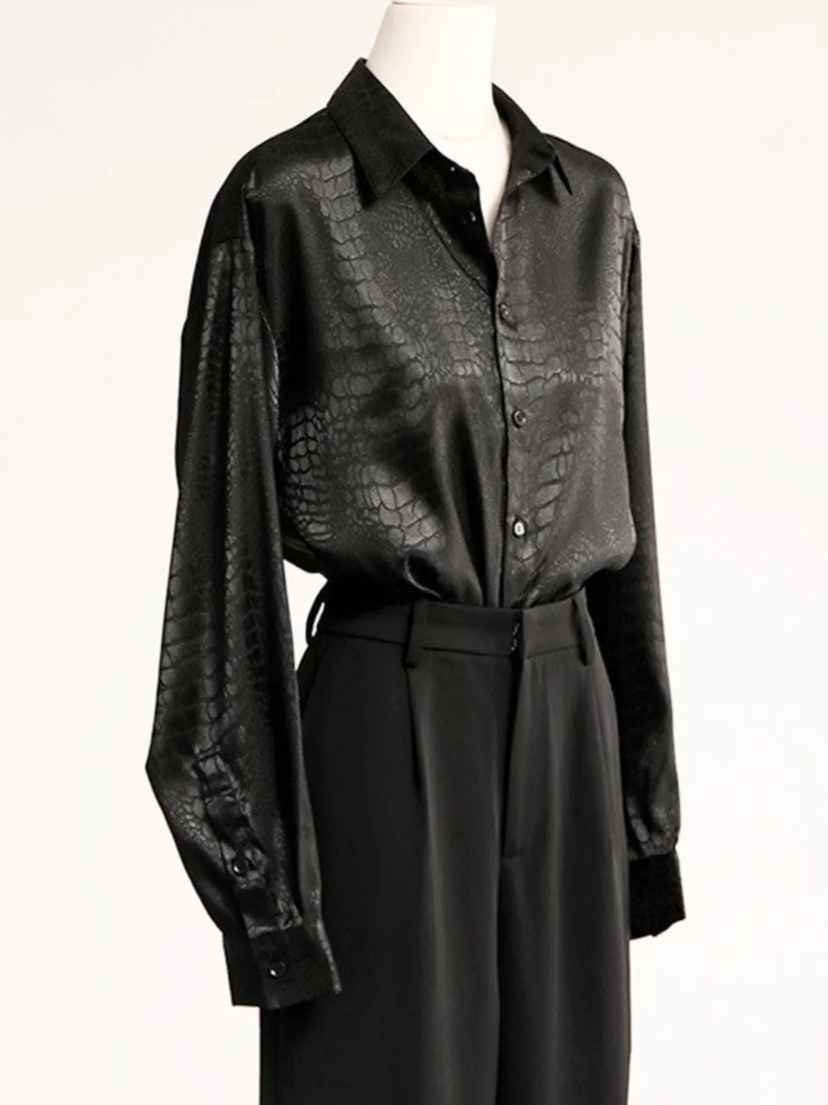 

Bla Crocodile Pattern Long Sve irt Женский свободный крой Нейтральный Sle Ретро irt Xuyan Розовый Корейский Sle Commute Wind