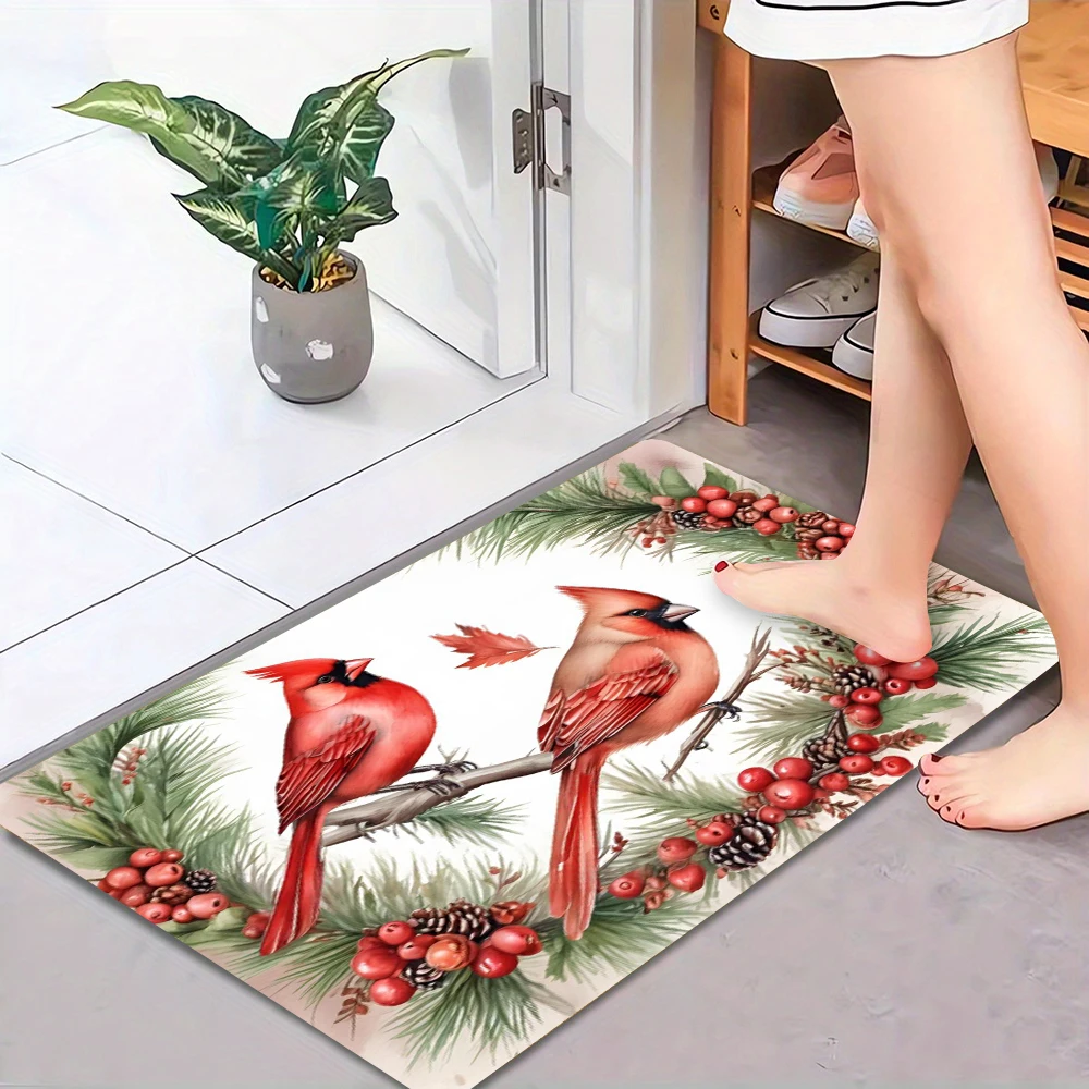 

Visual Floor Mat Watercolor Red Cardinals Berries, Absorbent and Non Slip Foot Mat, Easy To Maintain8.19