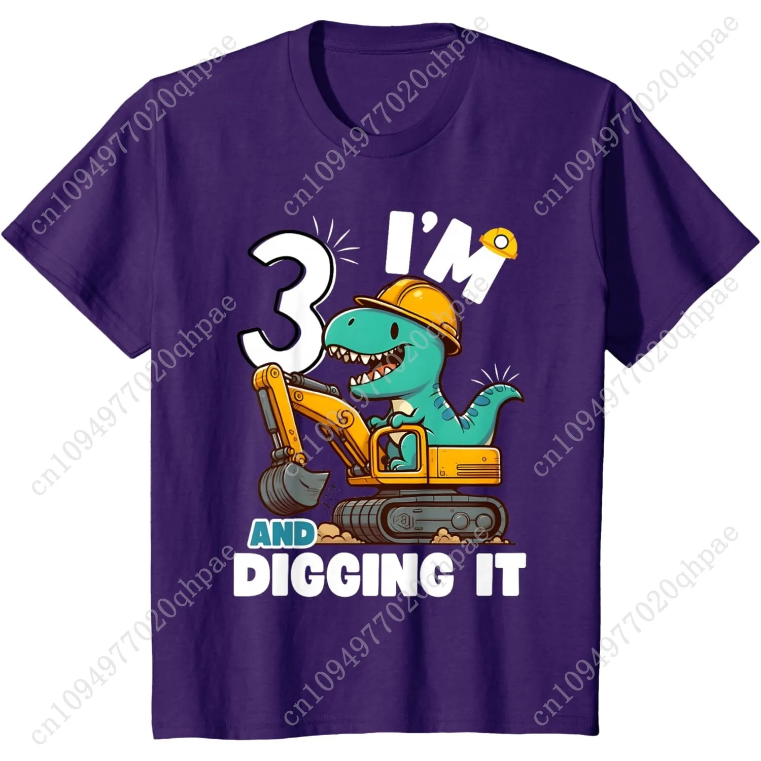 I'm 3 And Digging It 3rd Birthday Cute Dinosaur Construction T-Shirt