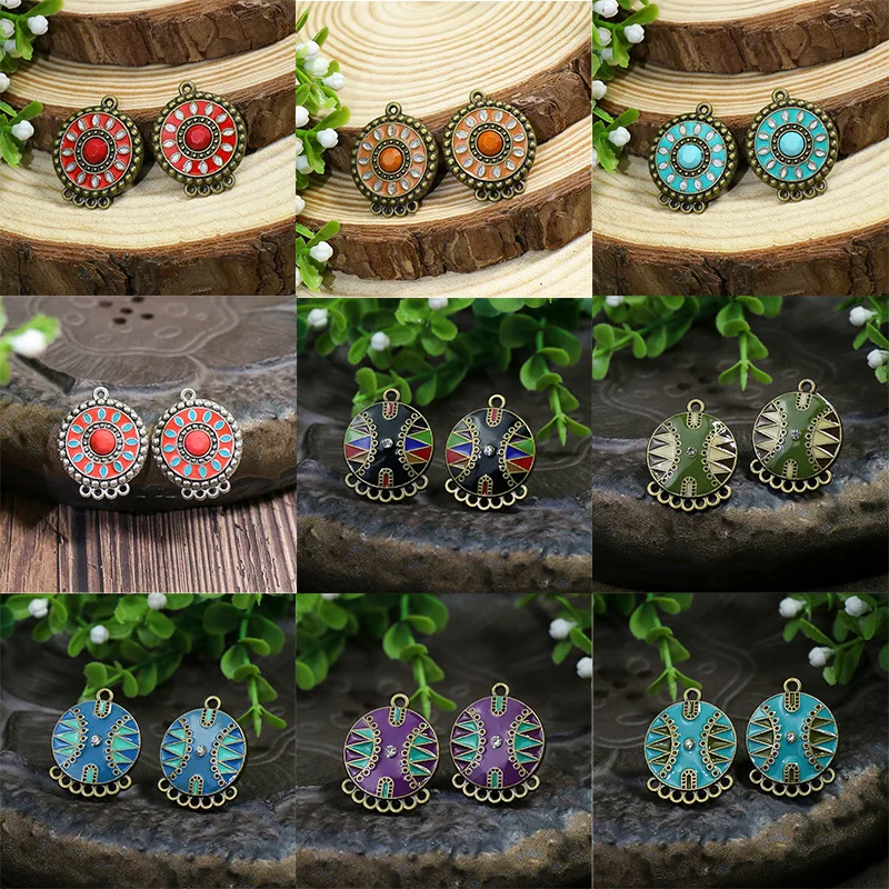 

Vintage Enamel Charms Boho Round Flower Oil Dripping Pendants for Jewelry Making DIY Necklace Earrings Accessory