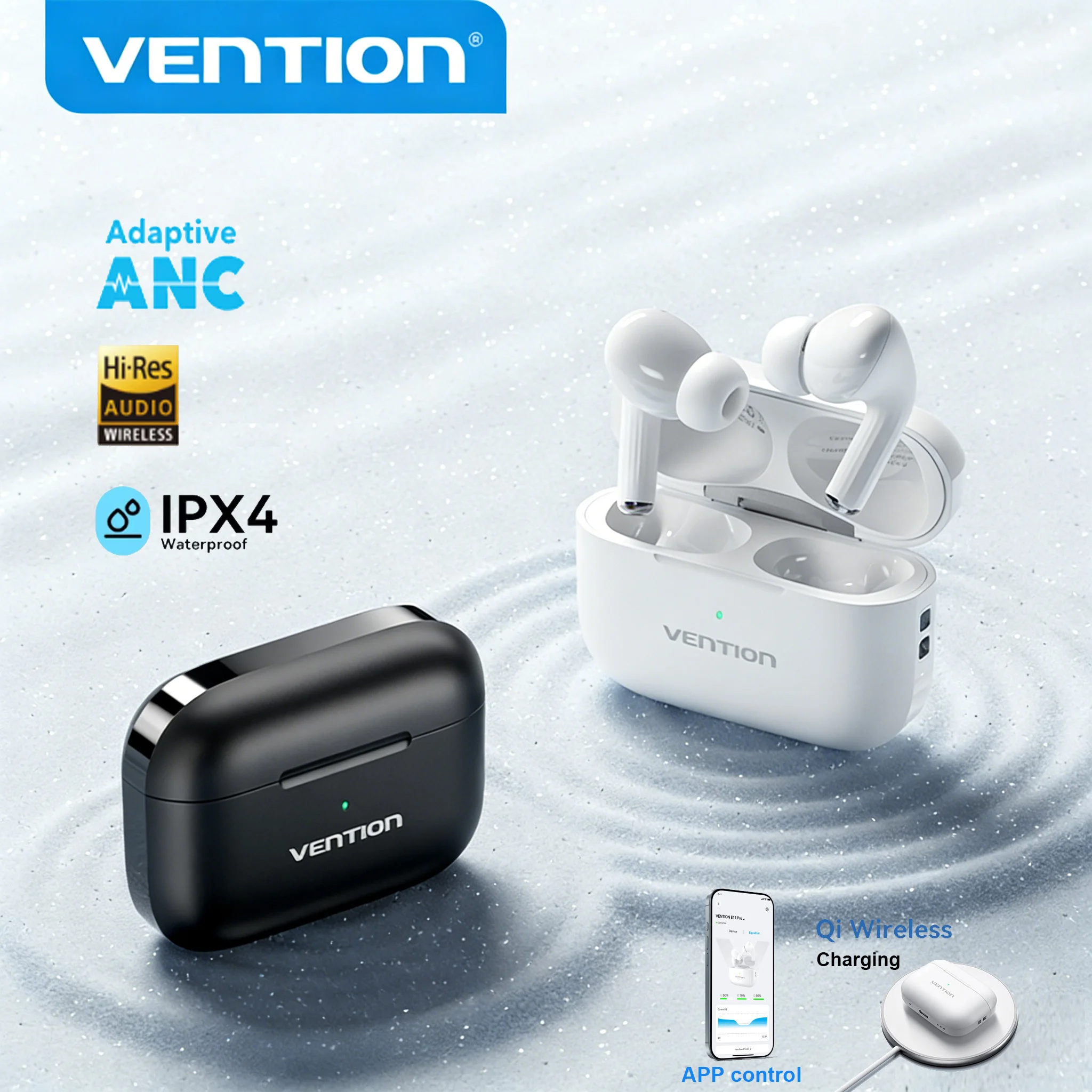 

Беспроводные наушники VENTION E11Pro ANC TWS Bluetooth 6.0 с шумоподавлением -25 дБ, Hi-Res, 13-мм драйверы, 4 микрофона, глубокий бас, до 30 часов работы, внутриканальные, с функцией обнаружения движения