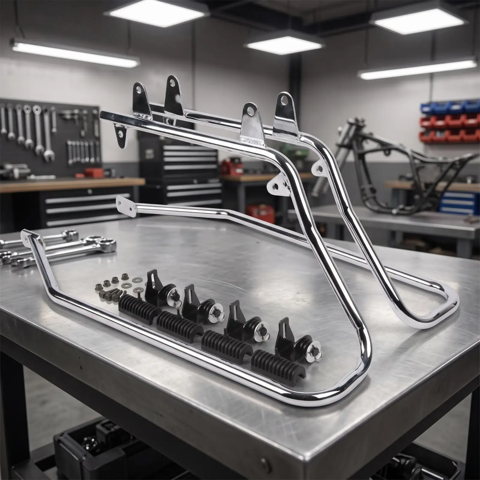 Heavy Duty Motorcycle Side Case Bracket for Saddle Bag Support with Curved Struts for Shock Absorber Clearance
