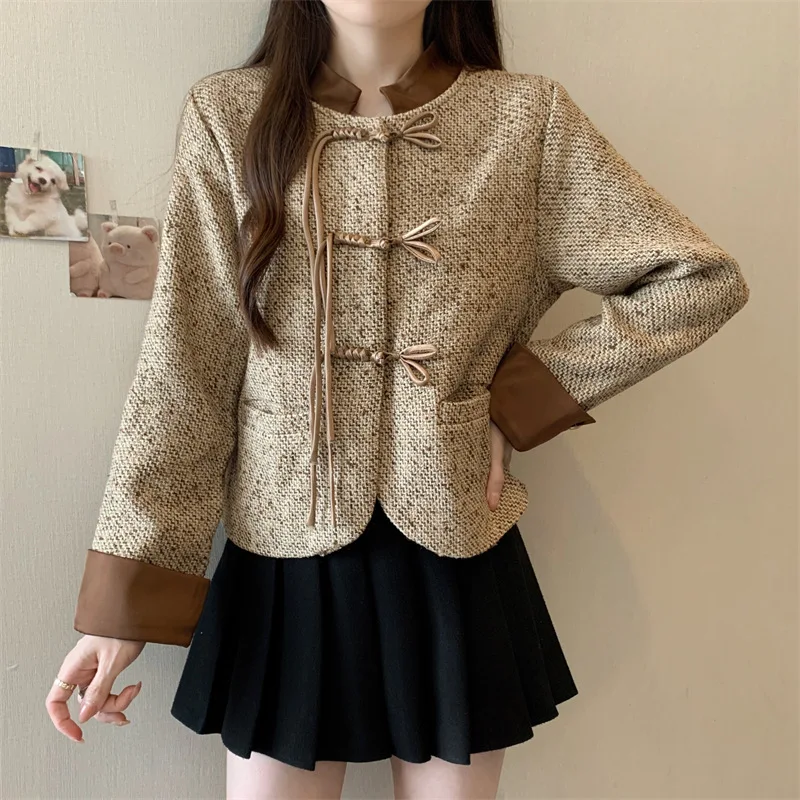 

Tweed Jacket Coat Woman Womens Fall Heavy Long-Sleeved Thickened Notched Premium Fancy Anti-Freezing Coldproof Anti-Wind Stylish