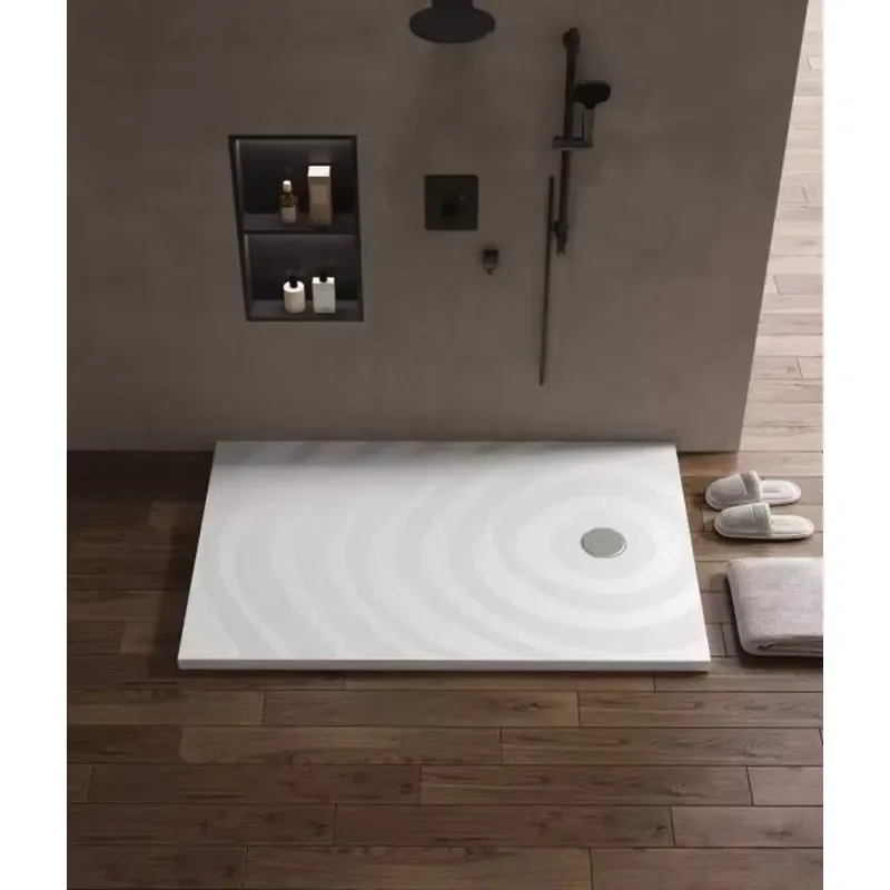 Custom Size 800-1600mm Solid Stone Shower Base Modern Non Slip Hotel Bathroom Floor With Disc Linear Drain Waterproof Room