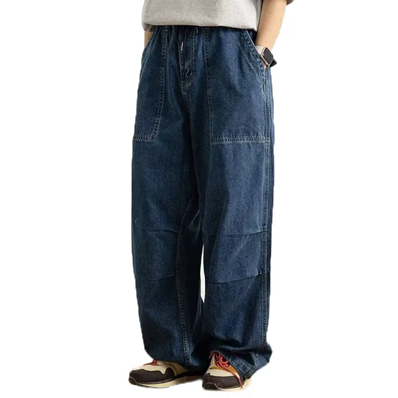 Spring And Autumn Japanese Style Oversized Straight Leg Jeans Loose Drawstring Workwear Pants Wide Leg Pants Men'S Pants
