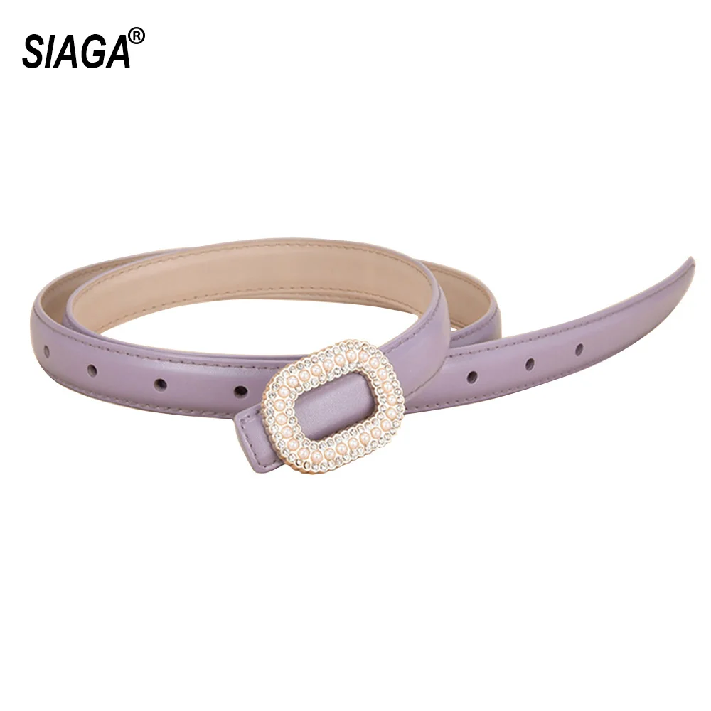 

Pearl Rhinestone Round Buckle Decorative Belt for Women 1.8cm Wide