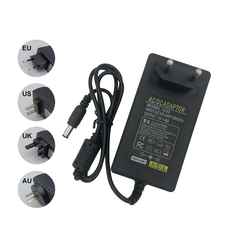 

12V DC Power Supply With Polite Lamp Led Driver For Controller 12V 4A Led EU US AU UK Plug Transformar 220 To 12v