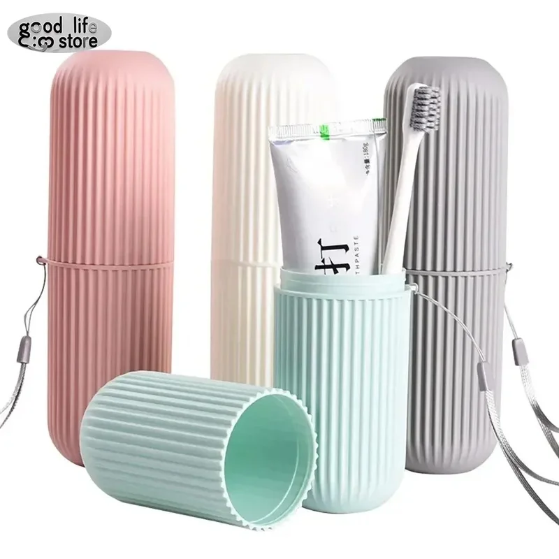 1/2 Stück Tragbarer Zahnbürstenbecher Badezimmer Zahnpasta-Halter Aufbewahrungsbox Organizer Reise-Toilettenartikel-Aufbewahrungsbecher