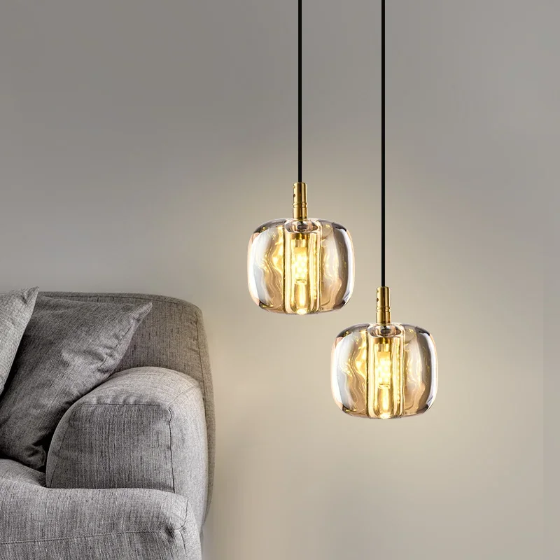 KERWIN Modern Crystal Hanging Pendant Light Brass Creative Simply Nordic Chandelier Lamp LED For Home Dining Room Bedroom