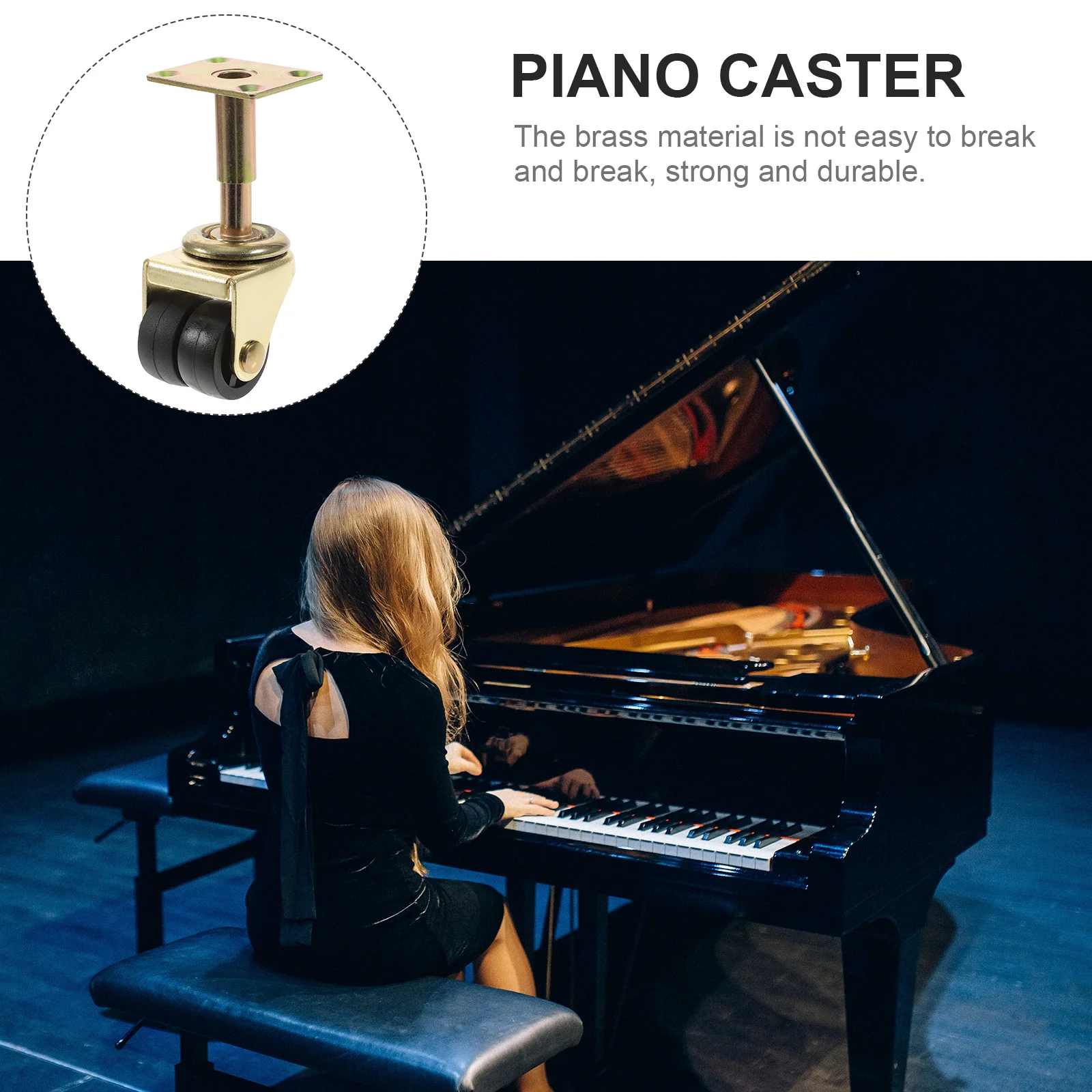 Strong Stability Piano Caster Double Wheel Piano Caster Piano Parts (Golden) Strong Stability Caster Nylon Caster