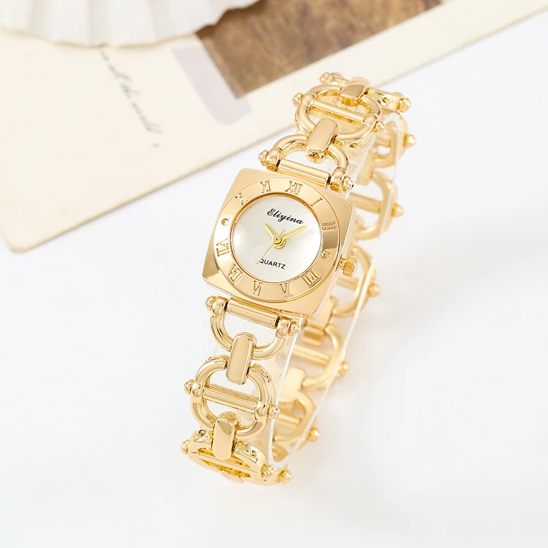 ساعة نسائية ذهبية بحزام من الفولاذ المقاوم للصدأ، خفيفة فاخرة، كاجوال، سوار نسائي، ساعة كوارتز رائعة #3