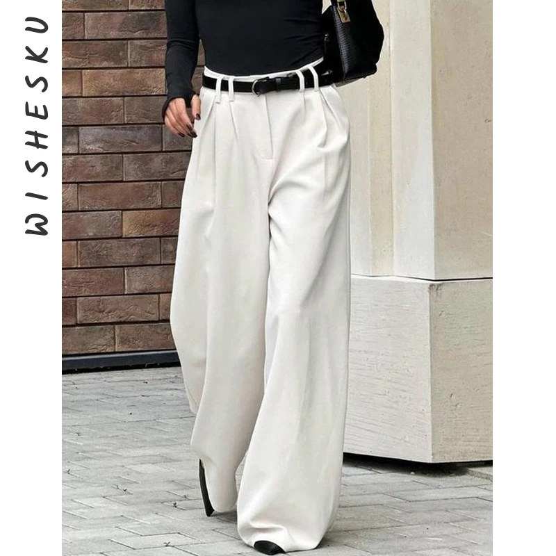 

Women Loose White Straight Pants 2025 Casual High Waist Wide Office Lady Trousers Elegant Full Length Pants Female Cltohing