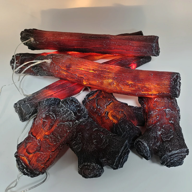 1 Set 3D-Harz-Holzkohle-Lampe, simulierte Holzkohle-Streifen, Kamin-Dekorationszubehör, LED-Carbon-Feuerlicht zur Dekoration – Detail 17