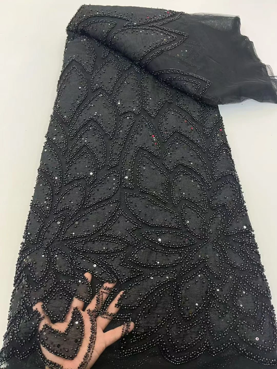 African French Mesh Beaded Lace Fabric 2026 High Quality Nigeria African Tulle Sequin Lace Fabric for Women Evening Party Dress