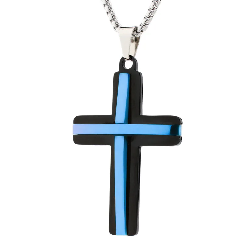 Fashion Black Cross Pendant Necklaces Stainless Steel Chain Christ Cruz Hip Hop Necklace For Men Boy Neck Jewelry Collier