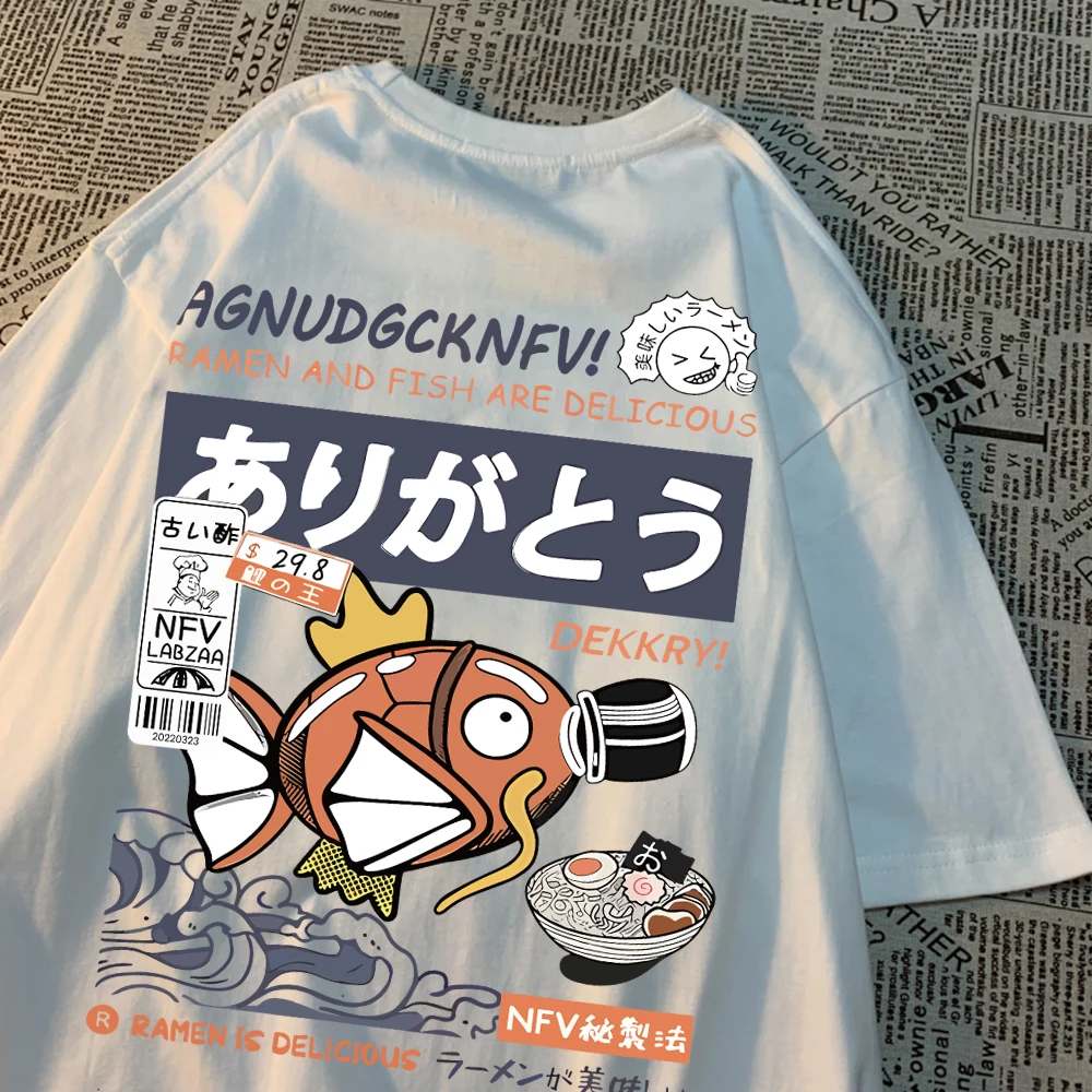 女性のための面白い寿司魚のパターンプリントTシャツ,カジュアルな夏のTシャツ,ストリート,ヒップホップ,通気性のある柔らかい服
