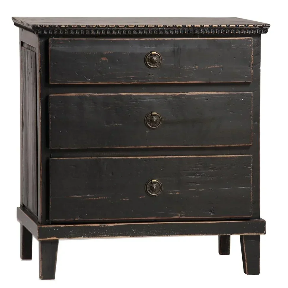 

Классический шведский дизайн, твердая мелиорированная тумбочка из старого дерева, прикроватный столик с 3 ящиками, 1 шт.